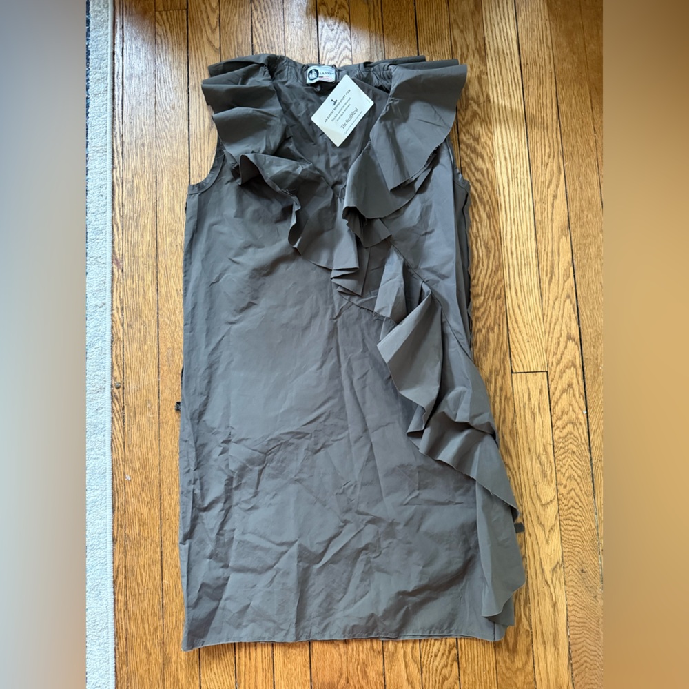 Lanvin Olive Ruffled Raw Edge Sheath Dress - Size 10